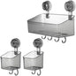 uxcell 1Set Suction Cup Shower Caddy with Hooks, 3Pcs Suction Cup Shower Organizer Shelf Wall Mount Dispenser Rack Storage Shelf for Bathroom Kitchen, Green