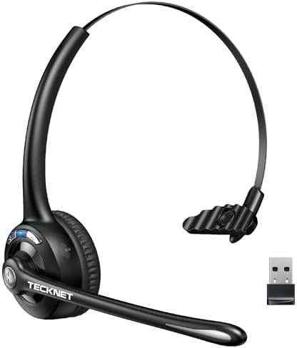 TECKNET Wireless Headset, Bluetooth Headphones with Noise Cancelling Microphone for Trucker, Hand Free Wireless Headset with Mute Mic for Cellphone/PC/Home/Office/Call Center