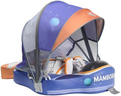 Mambobaby Baby Swim Float with Canopy, Non-Inflatable Solid Baby Float, Upgrade Soft Skin-Friendly Material Infant Swim Float