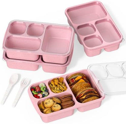 Large Capacity Bento Box for Adults, 4-Piece Set – Stackable Lunch Box with 4 Compartments, Microwave & Dishwasher Safe, Reusable Meal Prep Containers, Snack Containers for Kids & Adults (4 Colors)