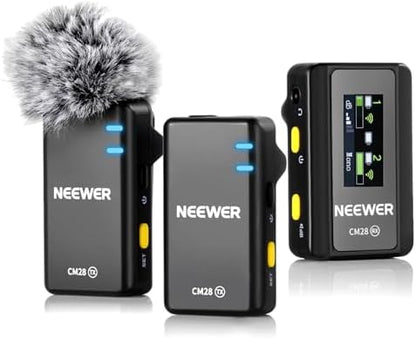 NEEWER CM28 Wireless Lavalier Microphone System with Charging Case, 1 Click Noise Canceling, 4GB Storage for 9Hrs of 48KHz 16 Bit Uncompressed Audio Lapel Mic Compatible with iPhone/Android/PC/Camera
