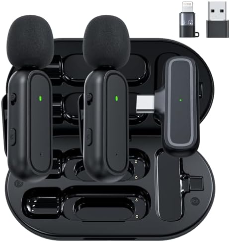 3 in 1 Wireless Lavalier Microphone for iPhone iPad Android Camera USB-C, Mini Microphone with Noise Reduction, Plug-Play Wireless Microphone for YouTube, Video Recording, Interviews, TikTok, Vlog