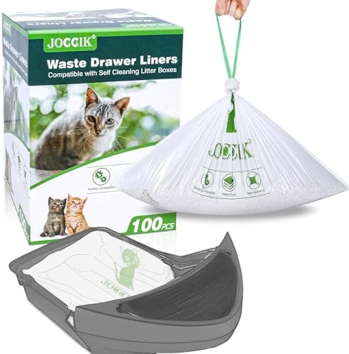 Cat Litter Box Liner Bags Compatible with Self-Cleaning Litter Box Robot 100 Pack, Waste Drawer Liners Heavy Duty White 9-11 Gallons Replacement Bags