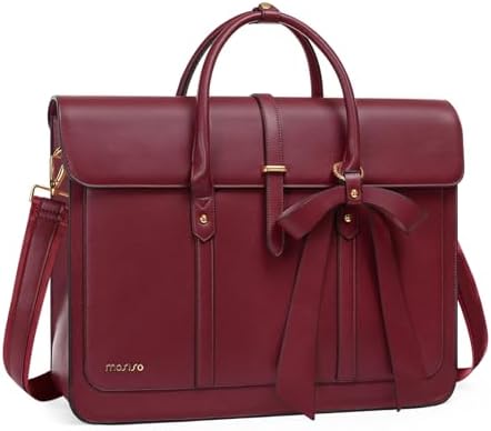 MOSISO Laptop Bag for Women, PU Leather Laptop Shoulder Bag Convertible Backpack, Work Travel Computer Bag with Bowknot - PuriLite