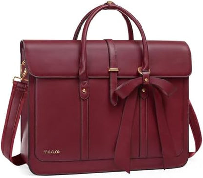 MOSISO Laptop Bag for Women, PU Leather Laptop Shoulder Bag Convertible Backpack, Work Travel Computer Bag with Bowknot - PuriLite