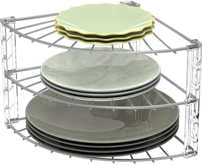 SimpleHouseware 3-Tier Corner Shelf Plate Rack for Counter and Cabinet Organizer, Bronze