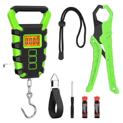 ORIA Fish Scale Digital, Fishing Scale, Fish Scale with Ruler and Fish Gripper, 110lb/50kg Baggage Weighing Scale, Backlit LCD Display (Orange)