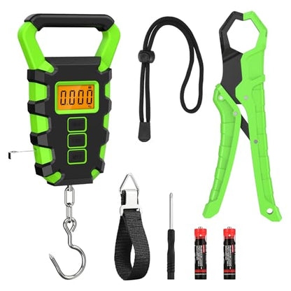 ORIA Fish Scale Digital, Fishing Scale, Fish Scale with Ruler and Fish Gripper, 110lb/50kg Baggage Weighing Scale, Backlit LCD Display (Orange)