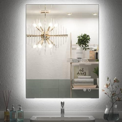 Keonjinn 40 x 32 Inch LED Bathroom Mirror with Acrylic, Backlit Mirror Anti-Fog, Lighted Bathroom Mirror for Wall, CRI90 High Definition Dimmable Large Makeup Mirror(Horizontal/Vertical)