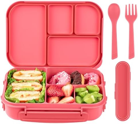 Amathley Lunch Box Kids,Bento Box Adult Lunch Box,Leakproof Lunch Containers for Adults/Kids/Toddler,1200ML-4 Compartments bento Lunch box with Utensil,Microwave & Dishwasher Safe(Dark Gray)