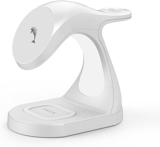 INGOX 4 in 1 Magnetic Wireless Charger Stand for iPhone 16 15 14 13 12 Pro/Max/Plus/Mini, AirPods Pro/3/2, and Watch 9/8/7/6/SE/5/4/3, Fast Charging Station, White Dolphin, 20W