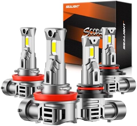 SEALIGHT H7 LED Headlight Bulbs, 800% Super Bright, 6500K Cool White Light Bulbs with Cooling Fan, 1:1 Mini Size H7 led headlight,H7 Halogen Replacement 3 Mins Plug-N-Play, Pack of 2