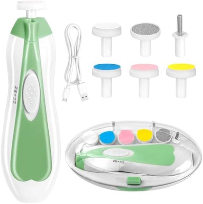 Qunlions life Electric Nail File Drill for Baby, No Sharp Claws Hurt, 6 in 1 Safety Cutter Trimmer Clipper for Toes and Fingers (Blue)