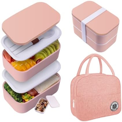 Bento Box Adult Lunch Box with Lunch Bag,Japanese Lunch Box Containers for Adult,Bento Lunch Box with Leakproof 54OZ Black (Black)