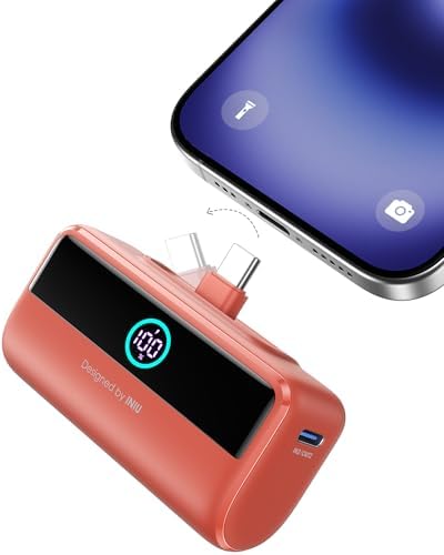 INIU Compact Portable Charger, 5500mAh Power Bank with Build-in USB-C Connector, 22.5W PD Fast Charging Powerbank, Family Flight Cruise Ship Essential Phone Charger for iPhone 16 15 Samsung, Orange