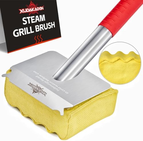 XUDAKAIXIN Grill Brush Bristle Free,Aramid Fiber Wavy Pad Seamless-Fit Cast Iron/Stainless-Steel Grates,BBQ Replaceable Scraper Cleaning Head,Safe Grill Cleaner for Outdoor Grill,Gifts for Men/Dad