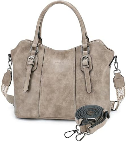 Hobo Bags for Women,VASCHY Vegan Leather Handbag Purse Top Handle Satchel Boho Shoulder Bag with Crossbody Guitar Strap