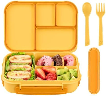 Amathley Lunch Box Kids,Bento Box Adult Lunch Box,Leakproof Lunch Containers for Adults/Kids/Toddler,1200ML-4 Compartments bento Lunch box with Utensil,Microwave & Dishwasher Safe(Dark Gray)