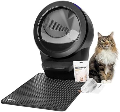 Litter-Robot 4 Beginner Bundle by Whisker, Black - Automatic, Self-Cleaning Litter Box, Includes Litter-Robot, Fence, Mat, 2 OdorTrap Pack Refills, 25 Waste Drawer Liners & 1 Year of WhiskerCare
