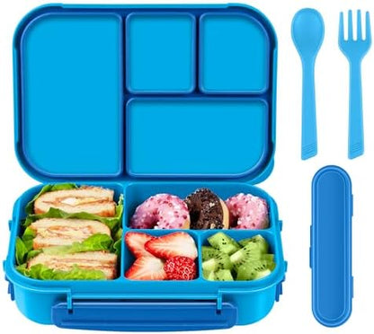 Amathley Lunch Box Kids,Bento Box Adult Lunch Box,Leakproof Lunch Containers for Adults/Kids/Toddler,1200ML-4 Compartments bento Lunch box with Utensil,Microwave & Dishwasher Safe(Dark Gray)