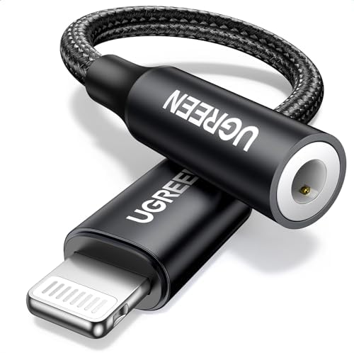 UGREEN Headphone Adapter for iPhone MFi Certified Lightning to 3.5 mm Earphone Jack Male to Female Braided Audio Aux Stereo Cable Connector Dongle for iPhone 14 13 12 SE 11 Pro Max, XS XR Plus, Gray