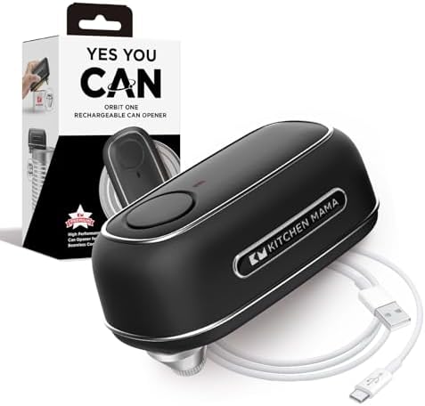 Kitchen Mama Orbit One Stainless Steel Rechargeable Electric Can Opener: Hands-Free, USB-C Charging, Automatic Stop, Smooth Edge, Safety, Blade for Large Cans, Heavy Duty, Soda Can and Pop Can