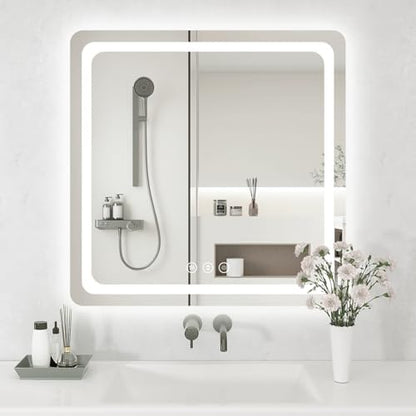 Lmsedf 24" x 32"Rectangle LED Bathroom Mirror with Lights, Backlit & Front Lighted, Wall-Mounted Vanity Mirror 3000K/4000K/6000K, Memory Functions, Anti-Fog, Dimmable Smart Mirror