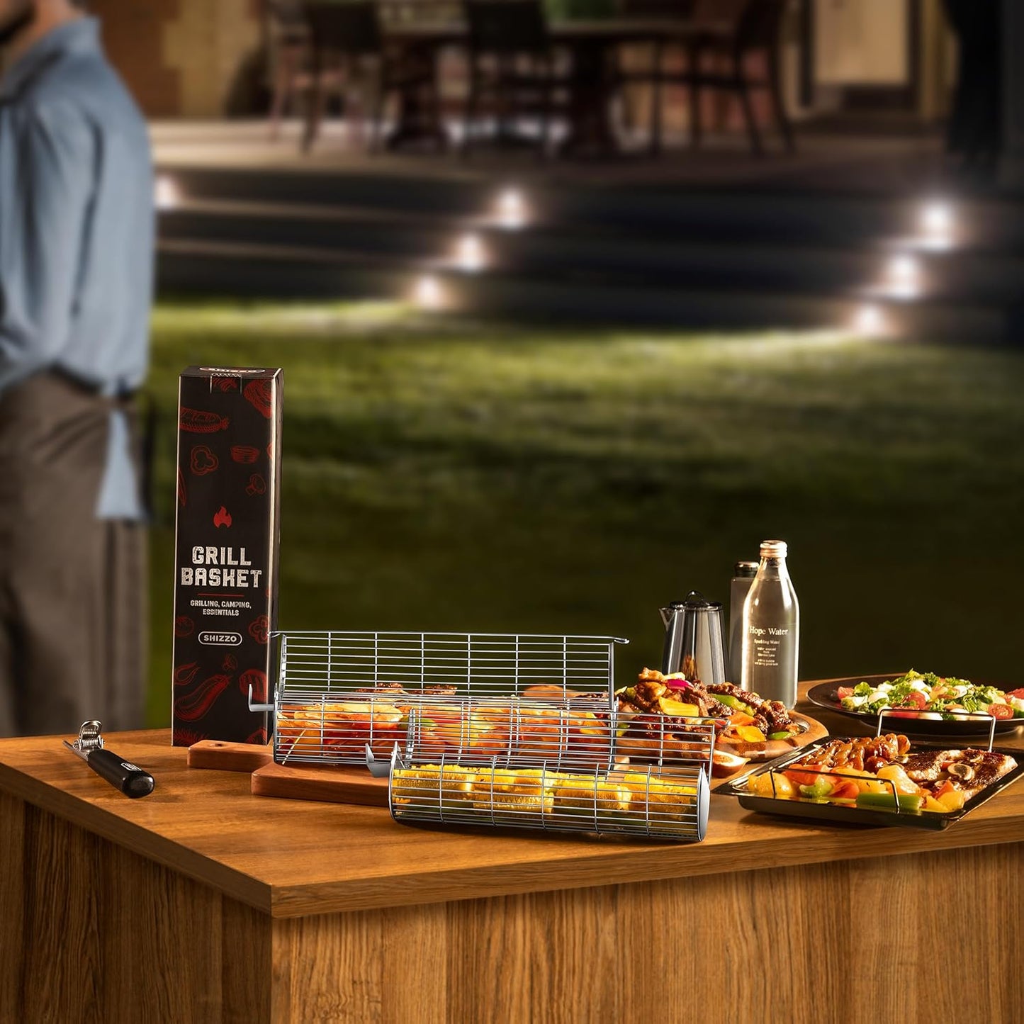 Rolling Grill Basket with Side-Opening Design – Extra Sturdy Stainless Steel Cylinder BBQ Grill Basket for Fish & Vegetables