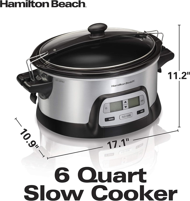 Hamilton Beach Stay or Go Portable 6-Quart Programmable Slow Cooker With FlexCook Dual Digital Timer for 2 Heat Settings, Lid Lock (33861)