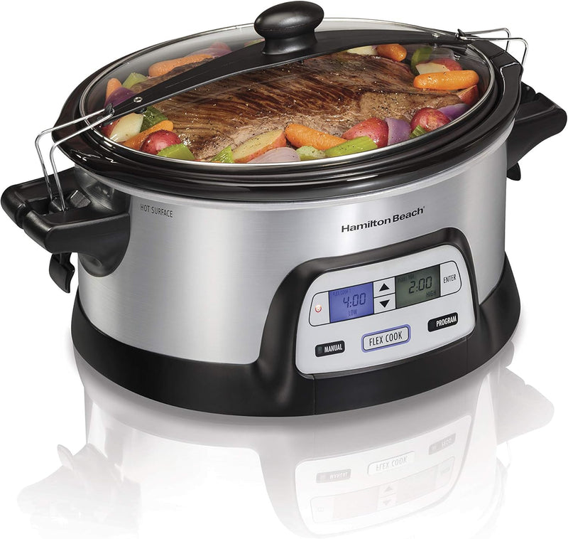 Hamilton Beach Stay or Go Portable 6-Quart Programmable Slow Cooker With FlexCook Dual Digital Timer for 2 Heat Settings, Lid Lock (33861)