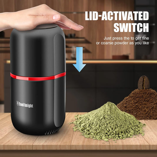 COOL KNIGHT Herb Grinder [large capacity/fast/Electric ]-Spice Herb Coffee Grinder with Pollen Catcher/- 7.5" (Black) - PuriLite