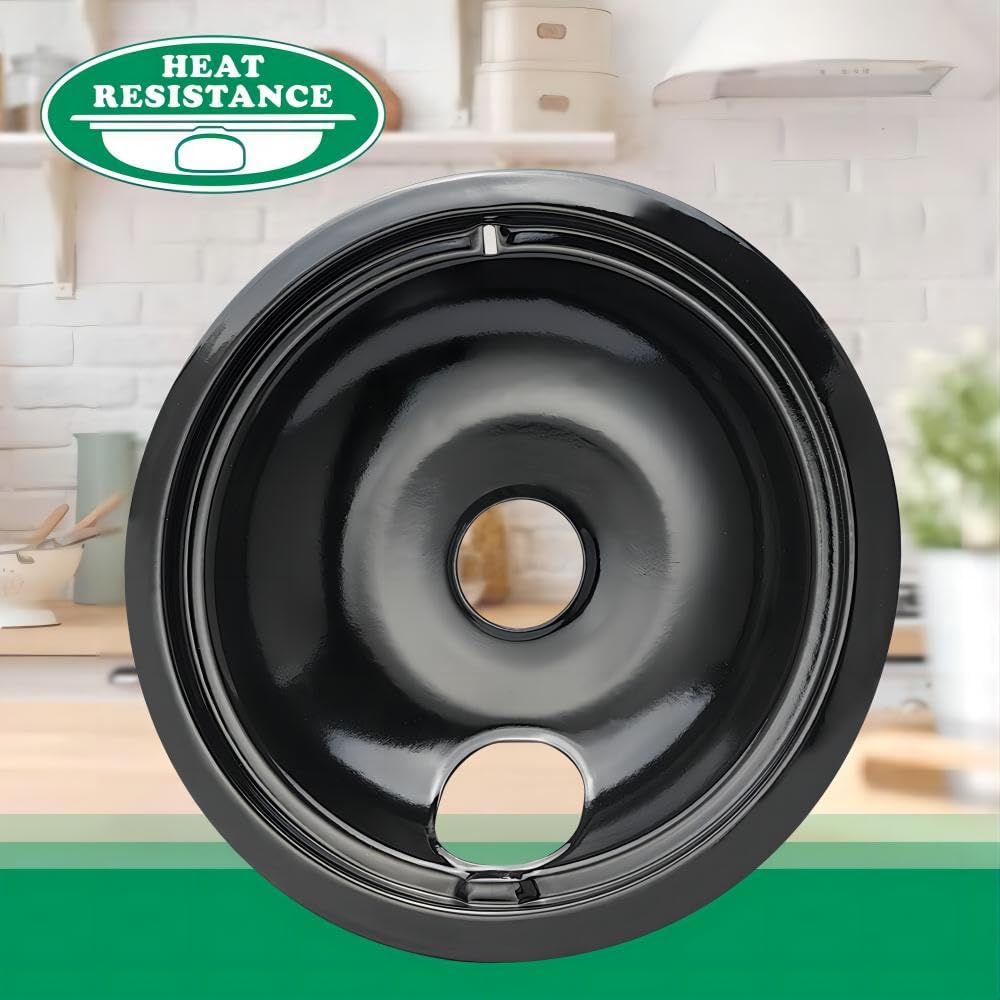 Purelux Electric Range Drip Pans Replacement for GE or Hotpoint Stove, Porcelain Enameled Black Finish 4 Pieces Pack (Two 8" and Two 6")
