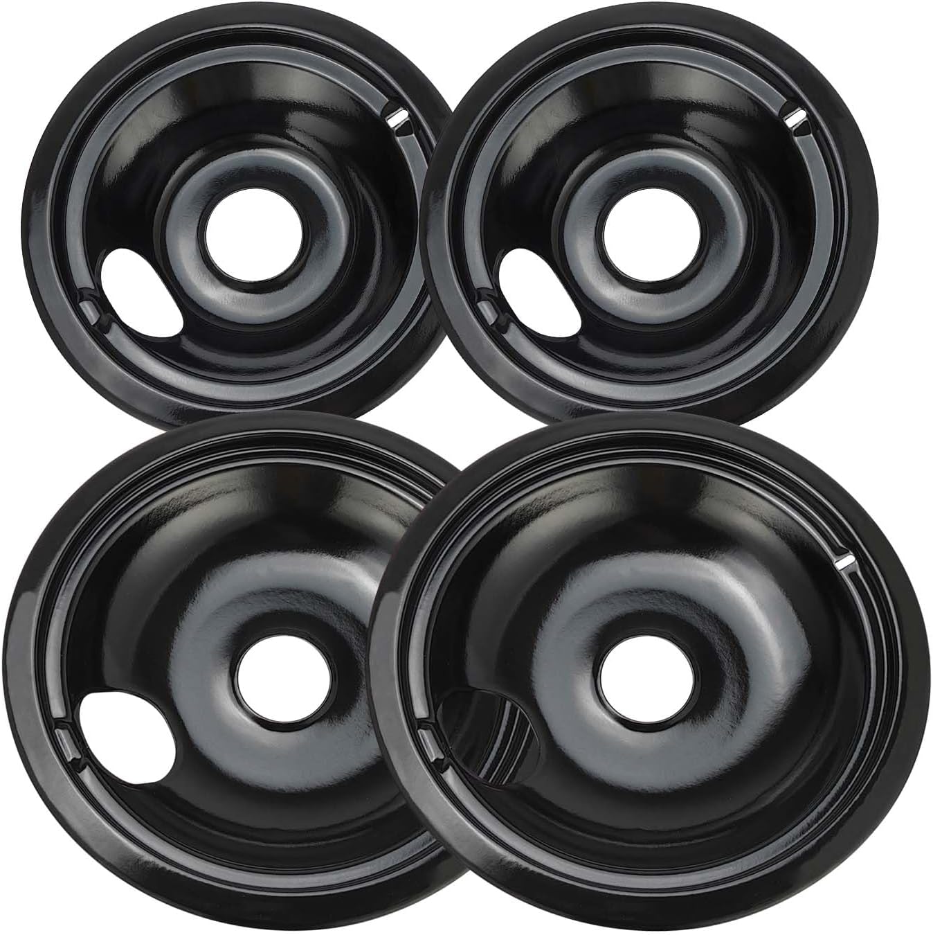 Purelux Electric Range Drip Pans Replacement for GE or Hotpoint Stove, Porcelain Enameled Black Finish 4 Pieces Pack (Two 8" and Two 6")