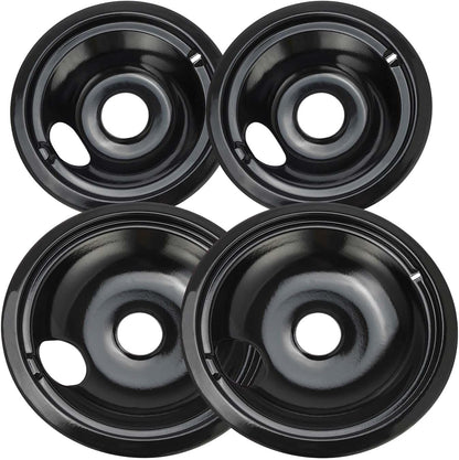 Purelux Electric Range Drip Pans Replacement for GE or Hotpoint Stove, Porcelain Enameled Black Finish 4 Pieces Pack (Two 8" and Two 6")