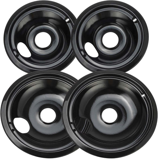 Purelux Electric Range Drip Pans Replacement for GE or Hotpoint Stove, Porcelain Enameled Black Finish 4 Pieces Pack (Two 8" and Two 6")