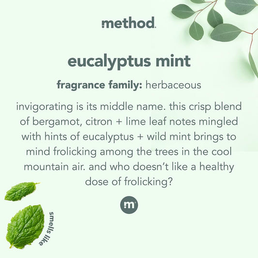 Method Daily Shower Cleaner Spray, Plant-Based & Biodegradable Formula, Spray and Walk Away - No Scrubbing Necessary, Eucalyptus Mint Scent, 828 mL Spray Bottles, 4 Pack, Packaging May Vary, Clear