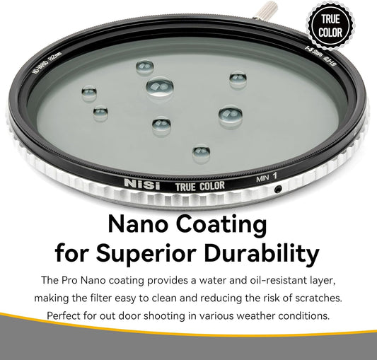 NiSi 82mm True Color Variable ND Filter VND 1-5 Stops (ND2-ND32) Variable Neutral Density Lens Filter, Optical Glass with Multi Nano Coatings - PuriLite