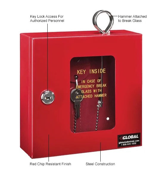 Global Industrial™ Emergency Key Box, 6-1/4"W x 2"D x 6-7/8"H, Keyed Differently, Red