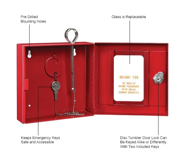 Global Industrial™ Emergency Key Box, 6-1/4"W x 2"D x 6-7/8"H, Keyed Differently, Red