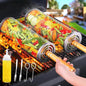 2Pcs Rolling Grill Baskets with Removable Wooden Handles – 304 Stainless Steel Nesting BBQ Grill Basket Set