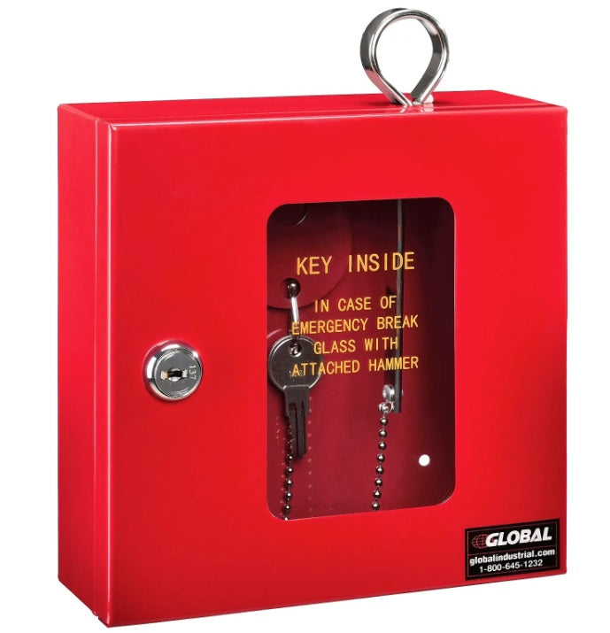 Global Industrial™ Emergency Key Box, 6-1/4"W x 2"D x 6-7/8"H, Keyed Differently, Red