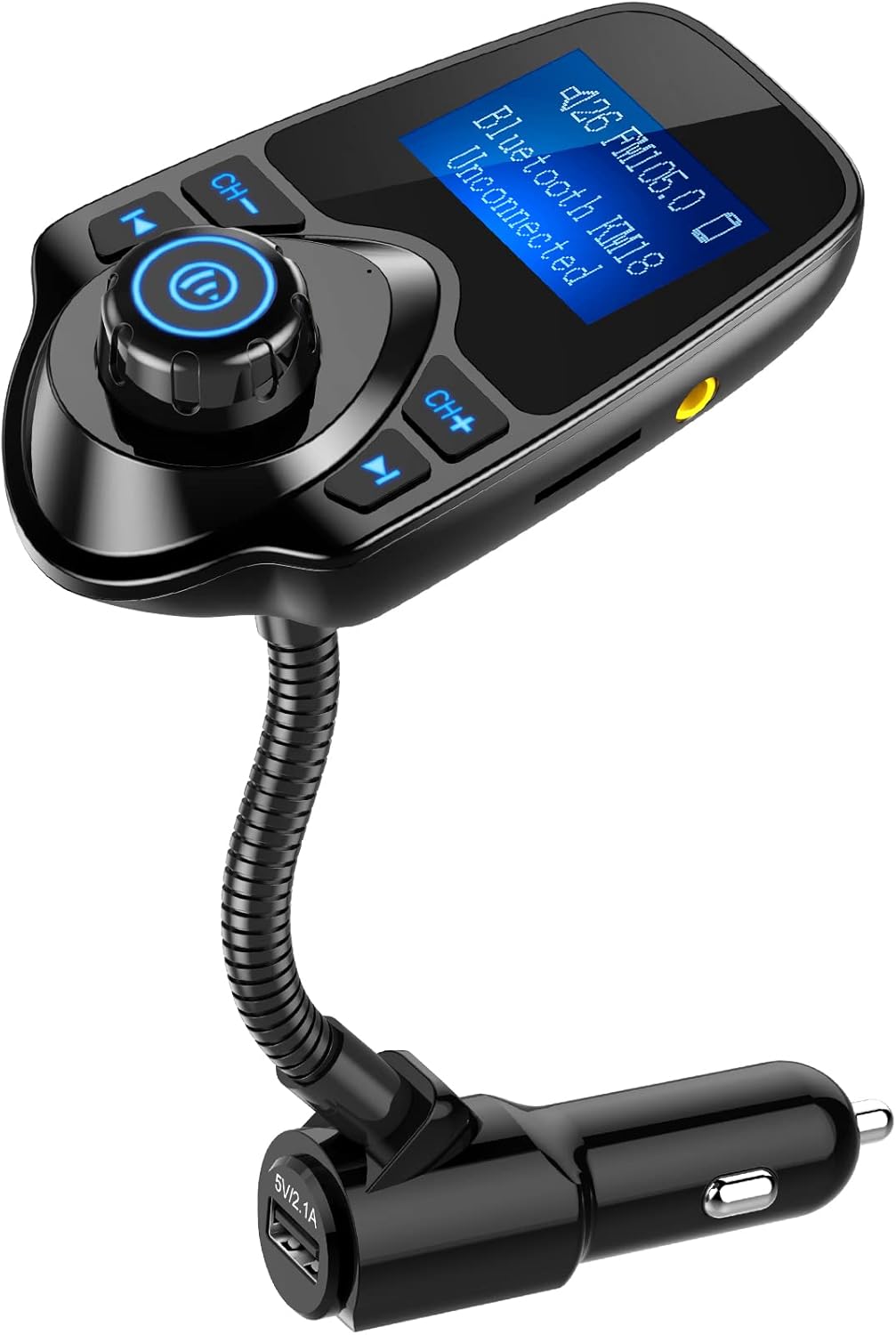Wireless Bluetooth FM Transmitter Car Adapter with 1.44 Inch Display, Hands-Free Calling, USB Charging, AUX and TF Card Support for 12V–24V Vehicles - PuriLite