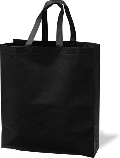 Merangue Reusable Bulk Shopping Bags, Non-Woven, Foldable Grocery Bags, Black, Large, 25 Pack