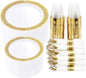 I00000 350 Pieces Gold Plastic Dinnerware - Disposable Gold Lace Plates, Include:50 Dinner Plates,50 Dessert Plates, 50 Pre Rolled Napkins with Silverware and 50 Cups for Weddings
