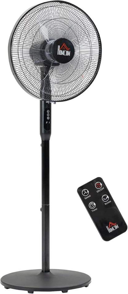 HOMCOM 16" Pedestal Fan with Remote Control, Height Adjustable, Tilted Head, Timer, Oscillating Standing Fan, Stand Floor Fans for Bedroom, Black