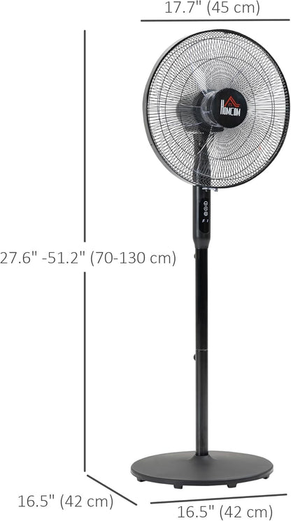 HOMCOM 16" Pedestal Fan with Remote Control, Height Adjustable, Tilted Head, Timer, Oscillating Standing Fan, Stand Floor Fans for Bedroom, Black