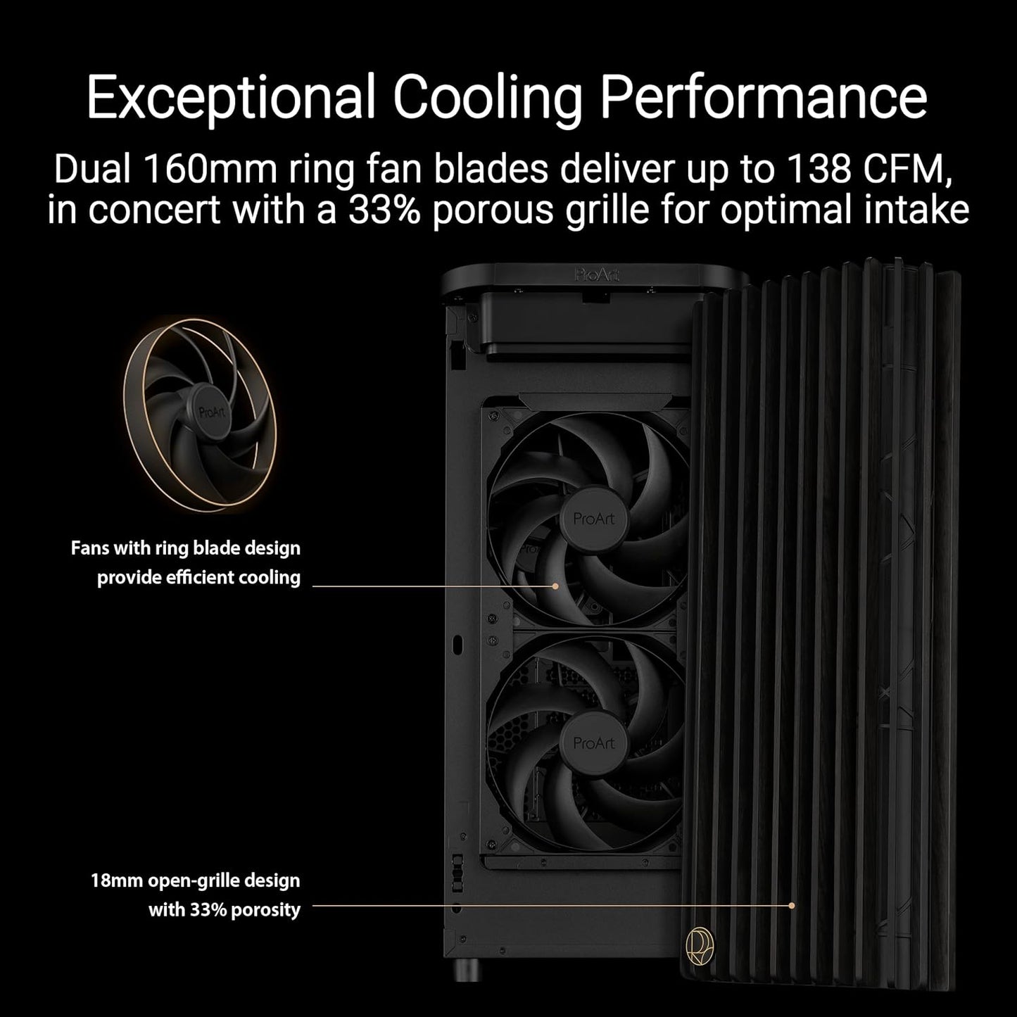 ASUS ProArt PA401 Wood Edition ATX Mid-Tower Case – Tempered Glass, FSC-Certified Wooden Front Panel, Dual 160mm Fans, Power & Reset Button Lock, USB-C 20Gbps, Detachable PSU Bracket