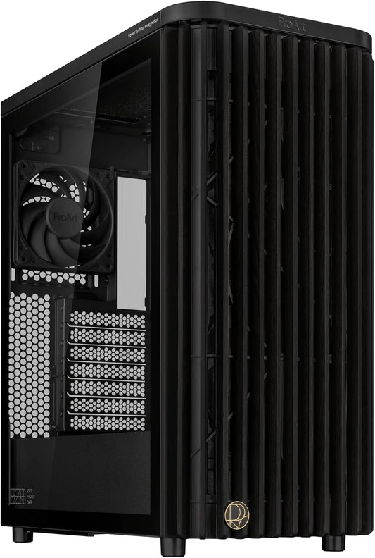 ASUS ProArt PA401 Wood Edition ATX Mid-Tower Case – Tempered Glass, FSC-Certified Wooden Front Panel, Dual 160mm Fans, Power & Reset Button Lock, USB-C 20Gbps, Detachable PSU Bracket