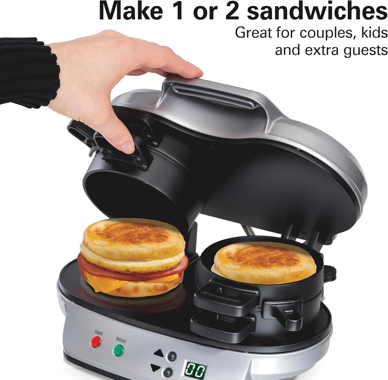 Hamilton Beach Dual Breakfast Sandwich Maker withAudible Digital Timer, Silver , 25490C