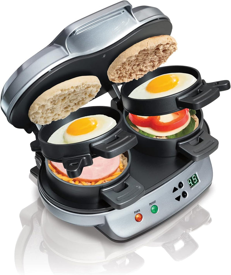 Hamilton Beach Dual Breakfast Sandwich Maker withAudible Digital Timer, Silver , 25490C